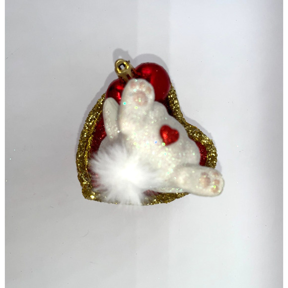 Vintage Tumbling Bunny Red Ceramic Pedestal Heart Dish Gold Valentines Day OOAK - Picture 15 of 16